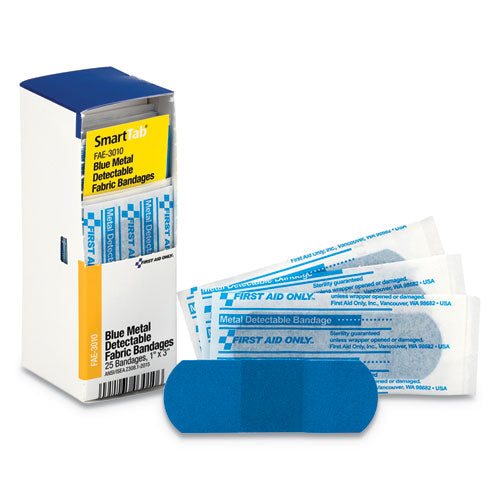 First Aid Only Refill for SmartCompliance General Cabinet, Blue Metal Detectable Bandages,1 x 3, 25-Box FAE-3010