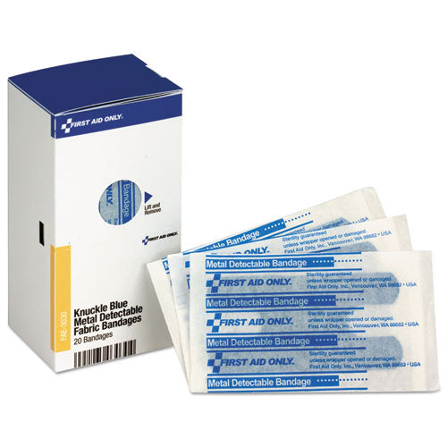 First Aid Only SmartCompliance Blue Metal Detectable Bandages, Knuckle, 1 x 3, 20-Box FAE-3030