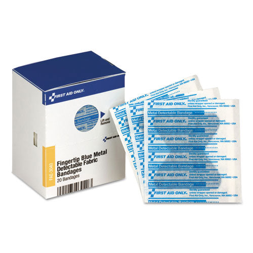 First Aid Only SmartCompliance Blue Metal Detectable Bandages,Fingertip, 1.75 x 2, 20 Box FAE-3040