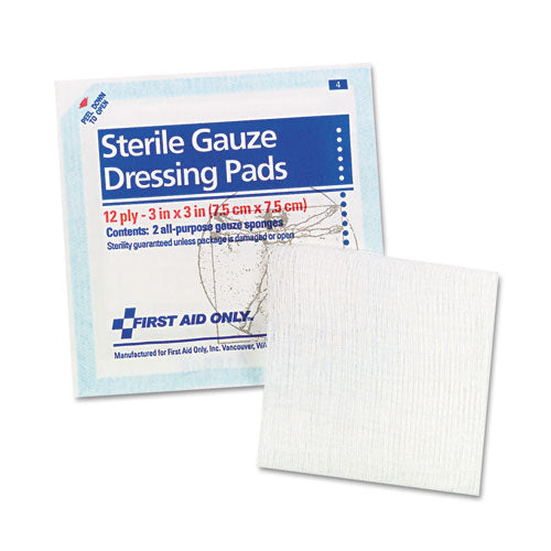 First Aid Only SmartCompliance Gauze Pads, Sterile, 12-Ply, 3 x 3, 5 Dual-Pads-Pack FAE-5005