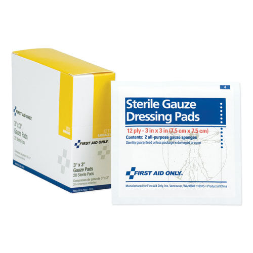 First Aid Only Gauze Dressing Pads, Sterile, 3 x 3, 10 Dual-Pads-Box I211