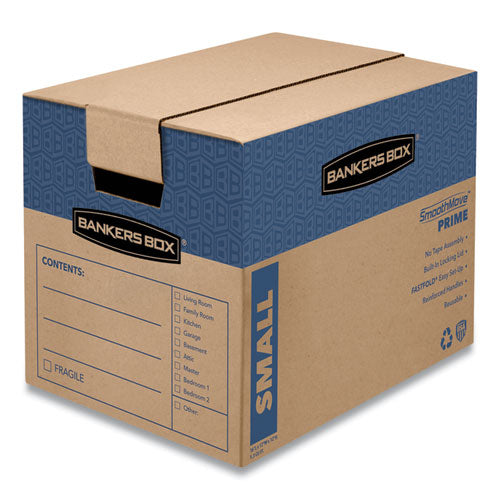 Bankers Box SmoothMove Prime Moving-Storage Boxes, Small, Regular Slotted Container (RSC), 16" x 12" x 12", Brown Kraft-Blue, 10-Carton 0062701