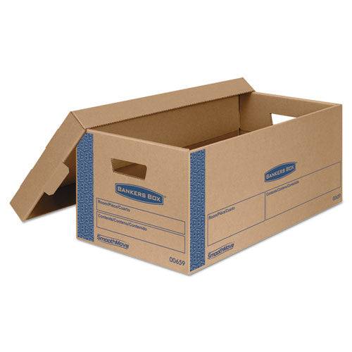 Bankers Box SmoothMove Prime Moving and Storage Boxes, Small, Half Slotted Container (HSC), 24" x 12" x 10", Brown Kraft-Blue, 8-Carton 0065901