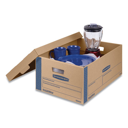 Bankers Box SmoothMove Prime Moving and Storage Boxes, Large, Half Slotted Container (HSC), 24" x 15" x 10", Brown Kraft-Blue, 8-Carton 0066001
