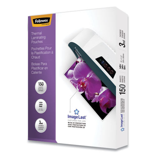 Fellowes ImageLast Laminating Pouches with UV Protection, 3 mil, 9" x 11.5", Clear, 150-Pack 5200509