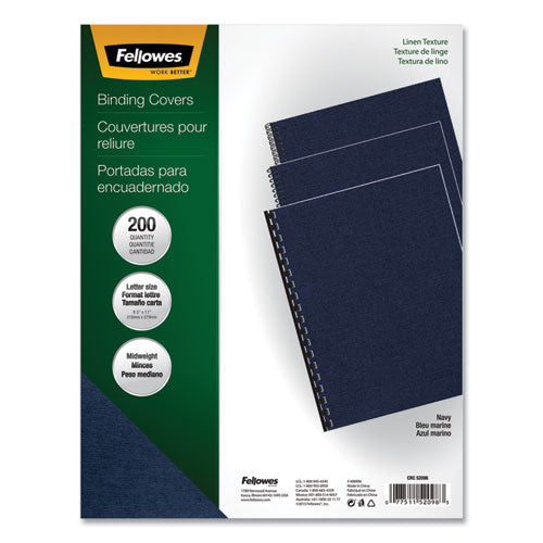 Fellowes Linen Texture Binding System Covers, 11 x 8-1-2, Navy, 200-Pack 52098