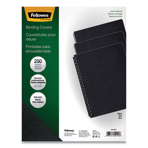 Fellowes Linen Texture Binding System Covers, 11.25 x 8.75, Black, 200-Pack 52115