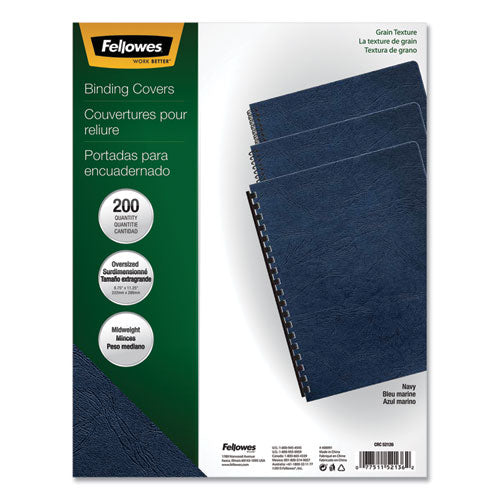 Fellowes Classic Grain Texture Binding System Covers, 11-1-4 x 8-3-4, Navy, 200-Pack 52136