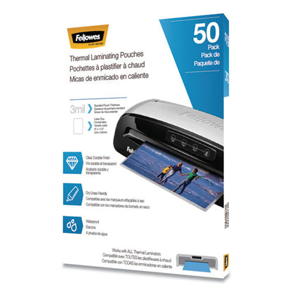 Fellowes Thermal Laminating Pouches, 3 mil, 9" x 11.5", Matte Clear, 50-Pack 5744301