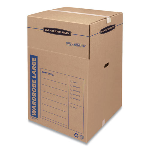 Bankers Box SmoothMove Wardrobe Box, Regular Slotted Container (RSC), 24" x 24" x 40", Brown Kraft-Blue, 3-Carton 7711001