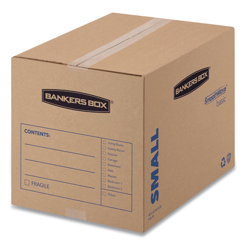 Bankers Box SmoothMove Basic Moving Boxes, Small, Regular Slotted Container (RSC), 16" x 12" x 12", Brown Kraft-Blue, 25-Bundle 7713801