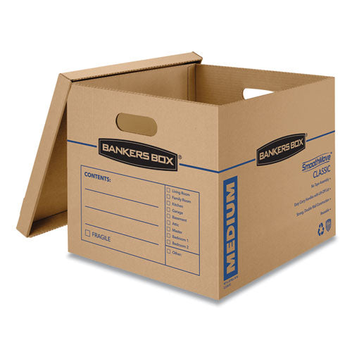 Bankers Box SmoothMove Classic Moving-Storage Boxes, Medium, Half Slotted Container (HSC), 18" x 15" x 14", Brown Kraft-Blue, 8-Carton 7717201
