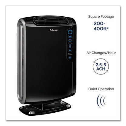 Fellowes HEPA and Carbon Filtration Air Purifiers, 200-400 sq ft Room Capacity, Black 9286101