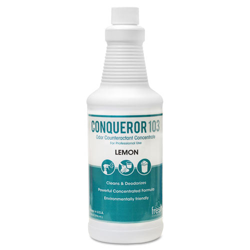 Fresh Products Conqueror 103 Odor Counteractant Concentrate, Lemon, 32 oz Bottle, 12-Carton 12-32WB-LE