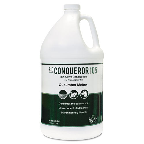 Fresh Products Bio Conqueror 105 Enzymatic Odor Counteractant Concentrate, Cucumber Melon, 1 gal Bottle, 4-Carton 1-BWB-CM-F