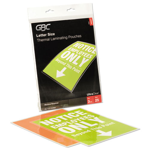 GBC UltraClear Thermal Laminating Pouches, 3 mil, 9" x 11.5", Gloss Clear, 25-Pack 3200577CF