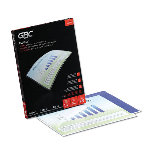 GBC EZUse Thermal Laminating Pouches, 3 mil, 9" x 11.5", Gloss Clear, 100-Box 3200715CF