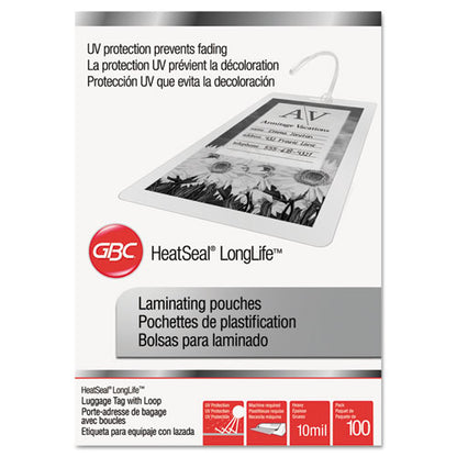 GBC LongLife Thermal Laminating Pouches, 10 mil, 2.5" x 4.25", Gloss Clear, 100-Box 3202105