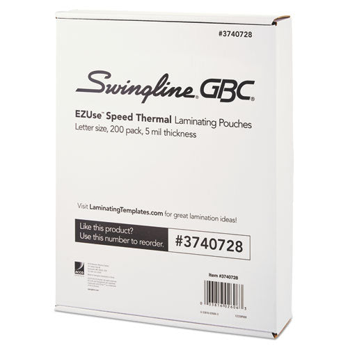 GBC EZUse Thermal Laminating Pouches, 5 mil, 9" x 11.5", Gloss Clear, 200-Pack 3740728