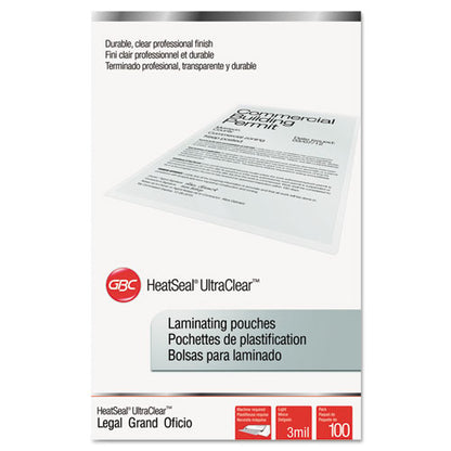GBC UltraClear Thermal Laminating Pouches, 3 mil, 9" x 14.5", Gloss Clear, 100-Pack 3745011B