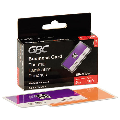 GBC UltraClear Thermal Laminating Pouches, 5 mil, 3.69" x 2.19", Gloss Clear, 100-Box 51005CF