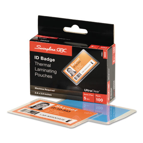 GBC UltraClear Thermal Laminating Pouches, 5 mil, 3.88" x 2.63", Gloss Clear, 100-Box 56005CF