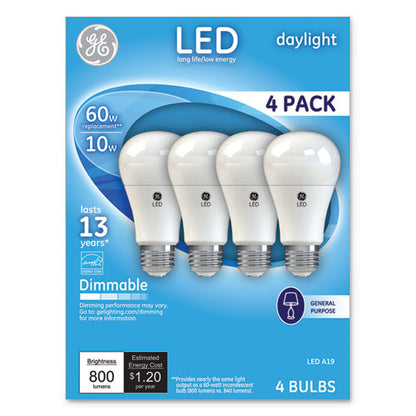 GE LED Daylight A19 Dimmable Light Bulb, 10 W, 4-Pack 67616