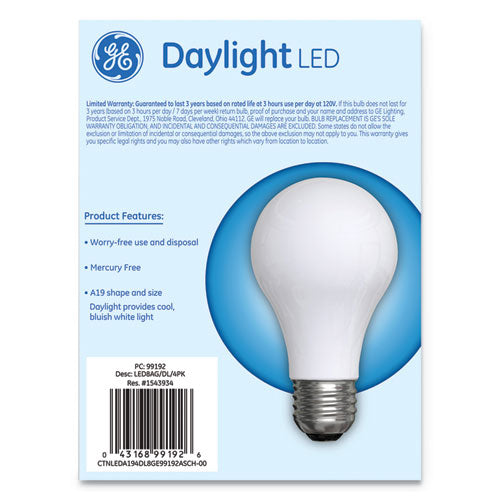 GE Classic LED Daylight Non-Dim A19 Light Bulb, 8 W, 4-Pack 99192