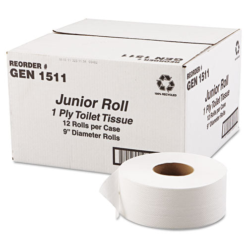 GEN JRT Jumbo Bath Tissue, Septic Safe, 1-Ply, White, 9" dia, 3.5 x 1,200 ft, 12 Rolls-Carton G1511