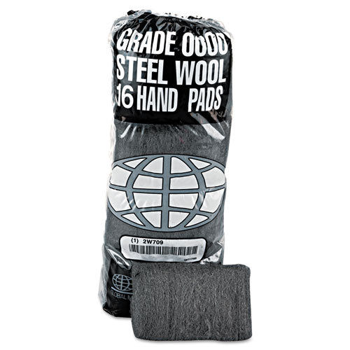 GMT Industrial-Quality Steel Wool Hand Pads, #0000 Super Fine, Steel Gray, 16 Pads-Sleeve, 12 Sleeves-Carton 117000