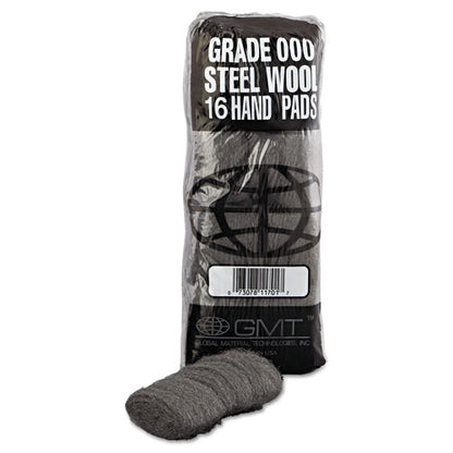 GMT Industrial-Quality Steel Wool Hand Pads, #000 Extra Fine, Steel Gray, 16 Pads-Sleeve, 12 Sleeves-Carton 117001