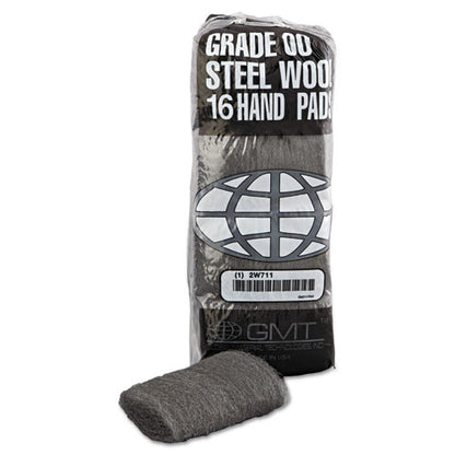 GMT Industrial-Quality Steel Wool Hand Pads, #00 Very Fine, Steel Gray, 16 Pads-Sleeve, 12-Sleeves-Carton 117002