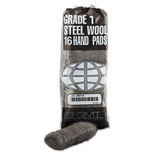 GMT Industrial-Quality Steel Wool Hand Pads, #1 Medium, Steel Gray, 16 Pads-Sleeve, 12 Sleeves-Carton 117004