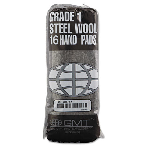 GMT Industrial-Quality Steel Wool Hand Pads, #1 Medium, Steel Gray, 16 Pads-Sleeve, 12 Sleeves-Carton 117004