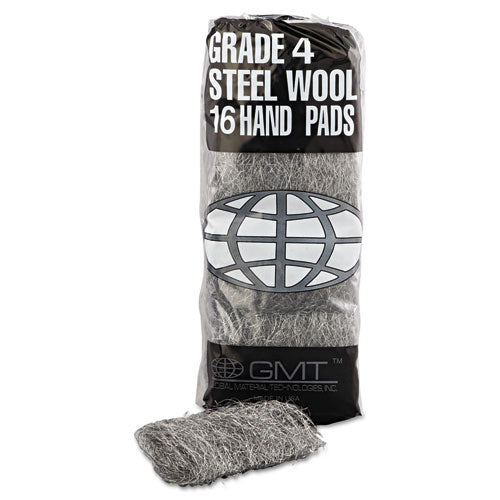 GMT Industrial-Quality Steel Wool Hand Pads, #4 Extra Coarse, Steel Gray, 16 Pads-Sleeve, 12 Sleeves-Carton 117007
