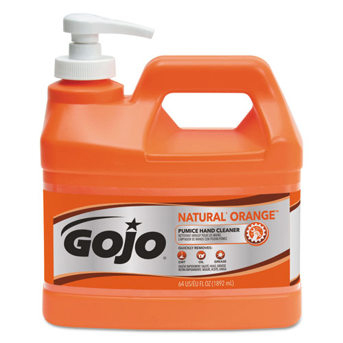 GOJO NATURAL ORANGE Pumice Hand Cleaner, Citrus, 0.5 gal Pump Bottle, 4-Carton 0958-04