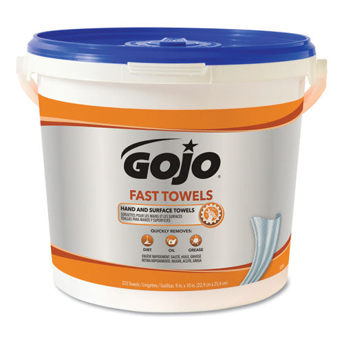 GOJO FAST TOWELS Hand Cleaning Towels, Cloth, 9 x 10, Blue 225-Bucket 6299-02