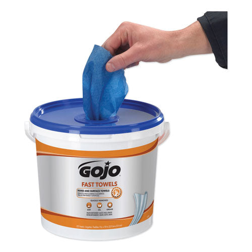 GOJO FAST TOWELS Hand Cleaning Towels, Cloth, 9 x 10, Blue 225-Bucket 6299-02