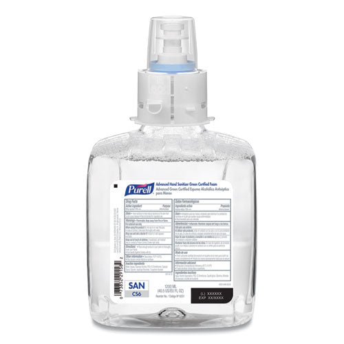 Purell Green Certified Advanced Refreshing Foam Hand Sanitizer, For CS6, 1,200 mL, Fragrance-Free, 2-Carton 6551-02