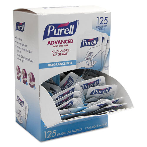 Purell Single Use Advanced Gel Hand Sanitizer Clear Scent 1.2 mL 125 Packets 9630-125NS-BX