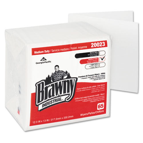 Brawny Professional Medium Duty Premium DRC 1-4 Fold Wipers, 12 1-2 x 13, White, 65-Pack 20023