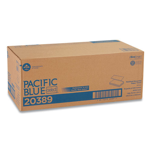 Georgia Pacific Professional Pacific Blue Select Folded Paper Towels, 9 1-4 x 9 2-5, White, 250-Pack, 16 Packs-Carton 20389