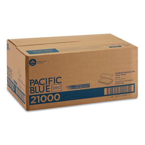 Georgia Pacific Professional Blue Select Multi-Fold 2 Ply Paper Towel, 9 1-5 x 9 2-5, White,125-PK, 16 PK-CT 21000
