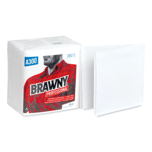Brawny Professional Professional Cleaning Towels, 1-Ply, 12 x 13, White, 50-Pack, 12 Packs-Carton 28612