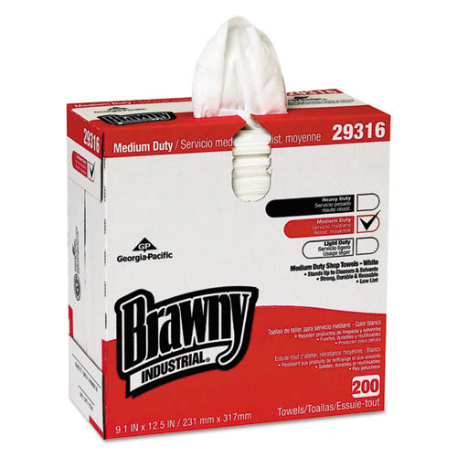 Brawny Professional Lightweight Disposable Shop Towel, 9 1-10" x 12 1-2", White, 200-Box 29316