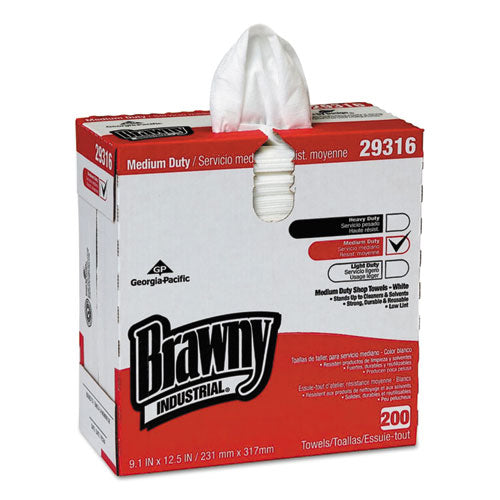 Brawny Professional Lightweight Disposable Shop Towels, 9 1-10" x 12 1-2", White, 2000-Carton 29316