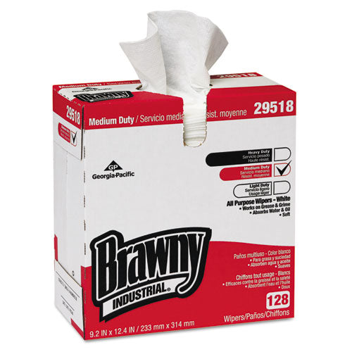 Brawny Professional Airlaid Medium Duty Wipers, Cloth, 9 1-5 x 12 2-5, White, 128-Box, 10 Boxes-Carton 29518