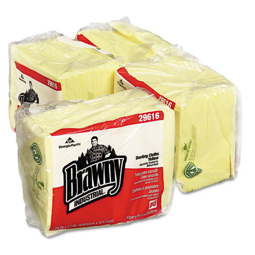 Brawny Professional Dusting Cloths Quarterfold, 17 x 24, Yellow, 50-Pack, 4 Packs-Carton 29616