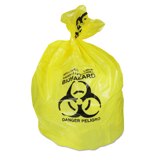 Heritage Healthcare Biohazard Printed Can Liners, 30 gal, 1.3 mil, 30" x 43", Yellow, 200-Carton A6043PY