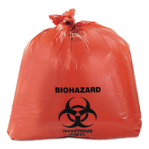 Heritage Healthcare Biohazard Printed Can Liners, 45 gal, 3 mil, 40" x 46", Red, 75-Carton A8046ZR